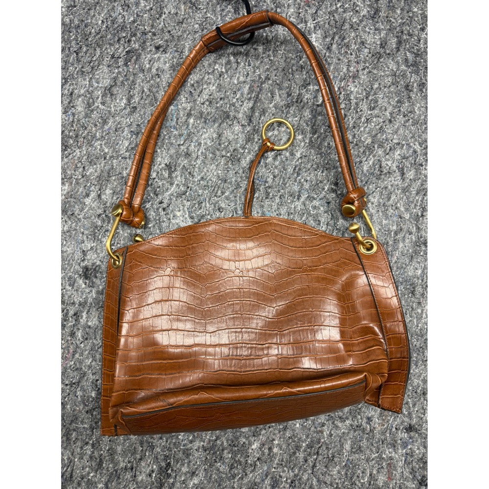 Bueno Brown Crocodile Embossed Shoulder Bag Cognac Faux Leather Handbag Hobo‎